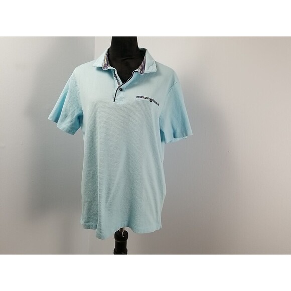 Visconti Black 1/4 Button Polo Shirt Mens XL Blue w/ Print Jacquard Interlock - Picture 2 of 7